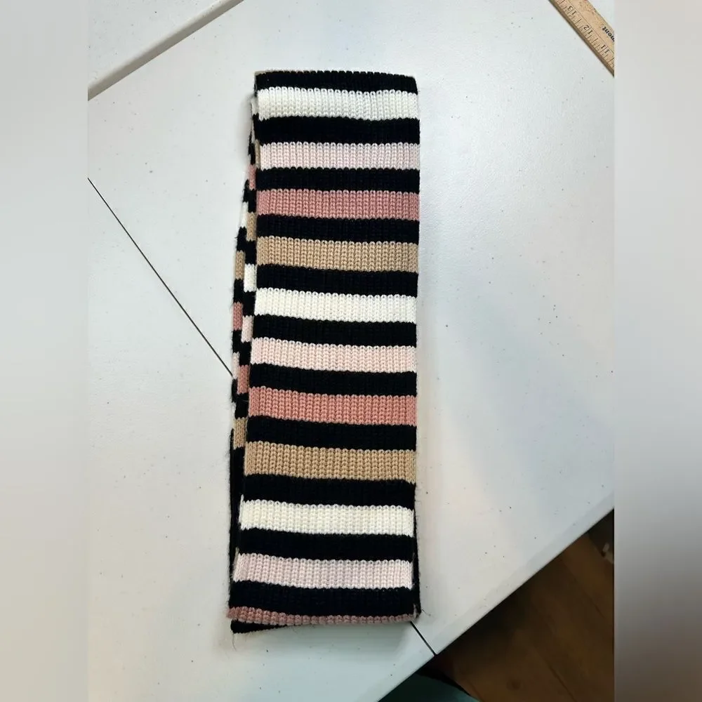NWOT Kate Spade Knot Scarf Wide Stripe Peony Black Pink Tan -